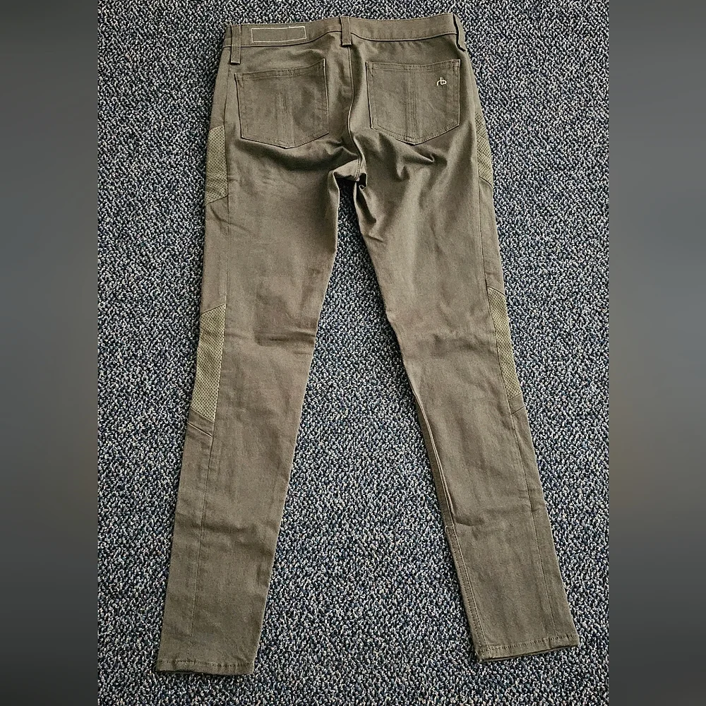 rag & bone Halifax Leather-Panel Moto Jeans Size 26 Army Military Green New NWOT